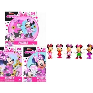 New! Disney 3 Minnie Mouse Puzzles and 5 Pc. Figurine Set